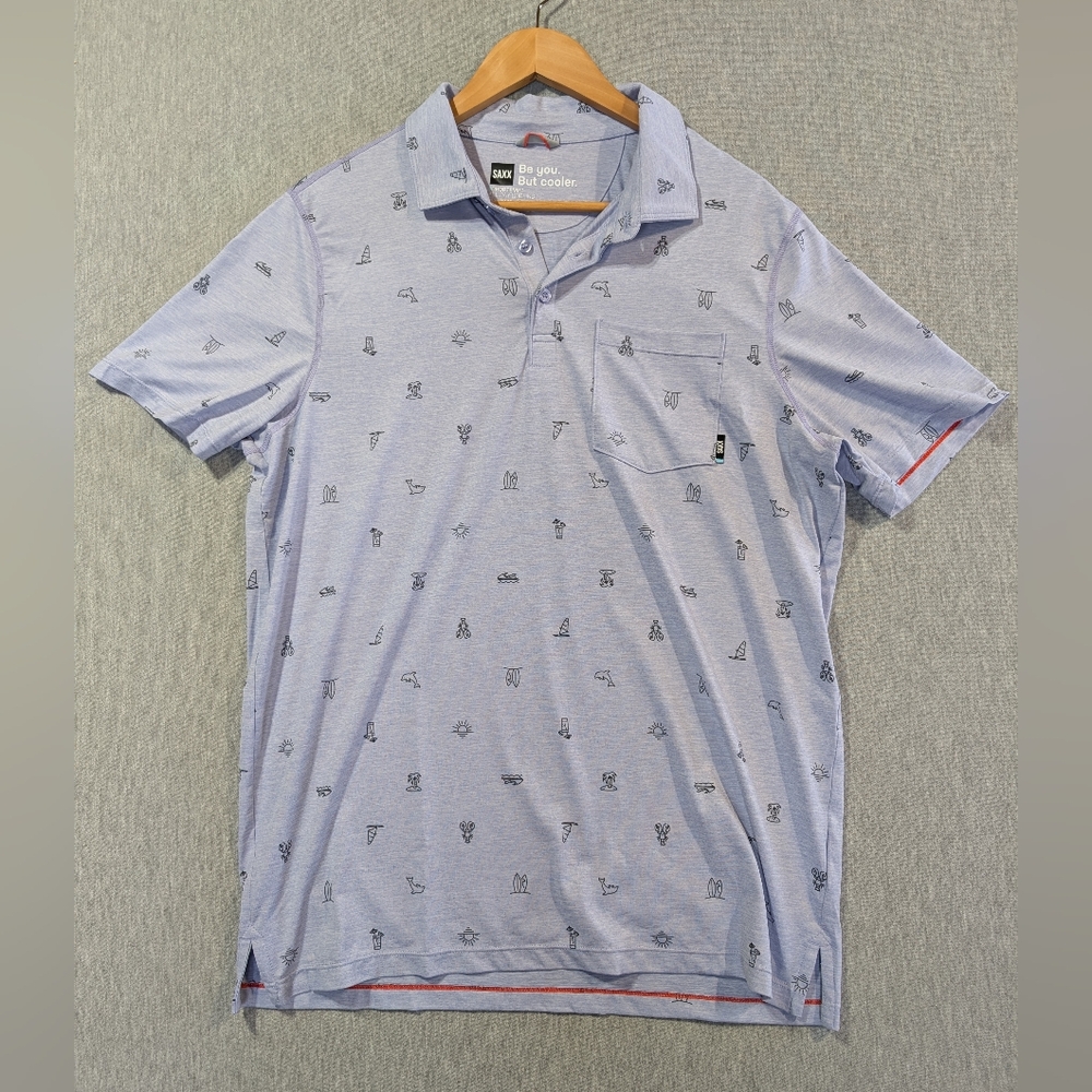 Saxx Golf Polo Shirt Men's Medium Lavender Drop Temp All Over Print